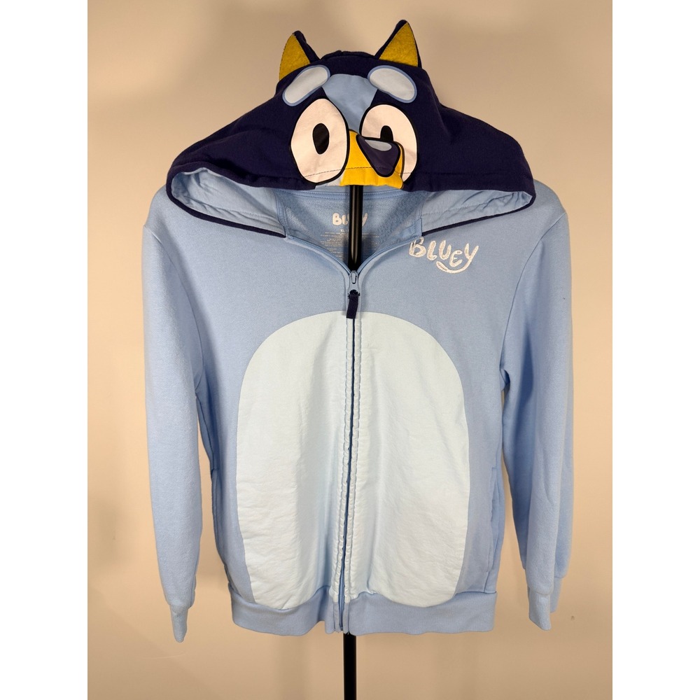 Bluey Kids XL Blue Zip Up Hoodie Character Ears Sweatshirt Mad Engine
